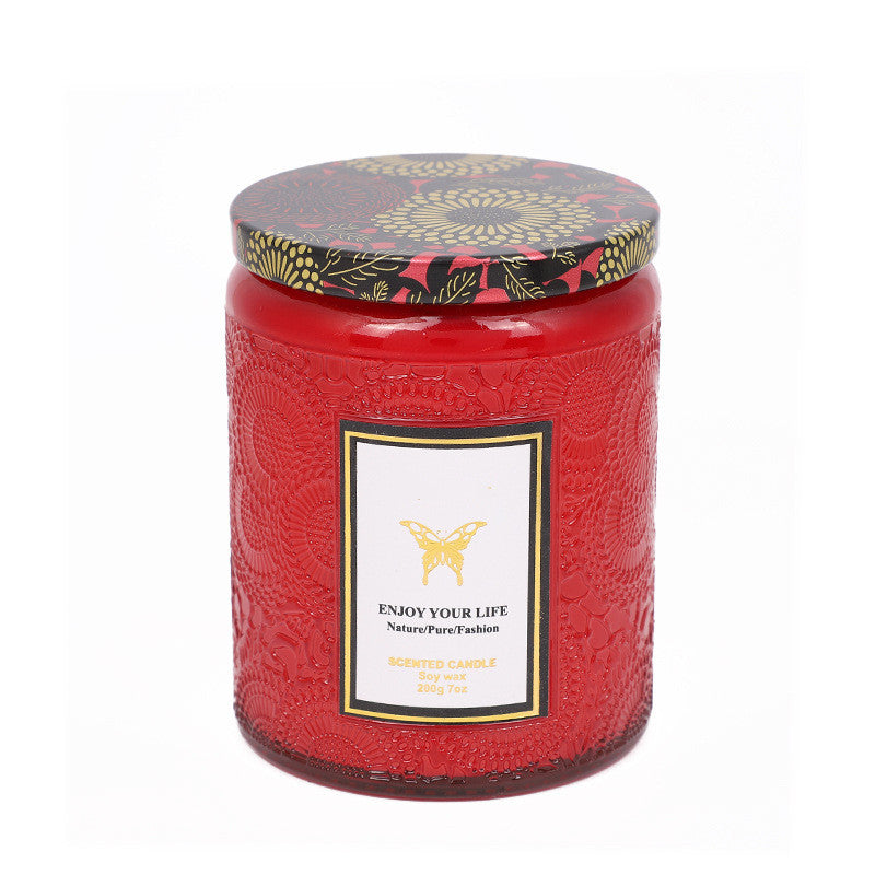 Luxury Embossed Glass Aromatherapy Candle – Handmade Soy Wax Gift