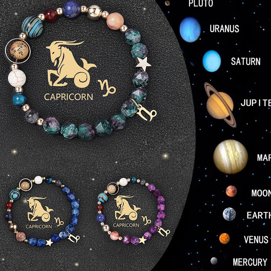 3PCS Handmade Crystal Stone Zodiac Sign Bracelets – Natural Healing Astrology Beaded Jewelry