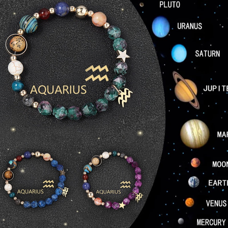 3PCS Handmade Crystal Stone Zodiac Sign Bracelets – Natural Healing Astrology Beaded Jewelry
