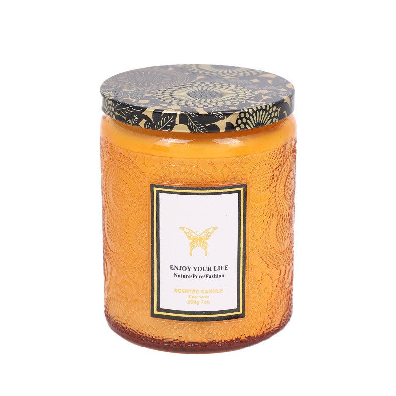 Luxury Embossed Glass Aromatherapy Candle – Handmade Soy Wax Gift