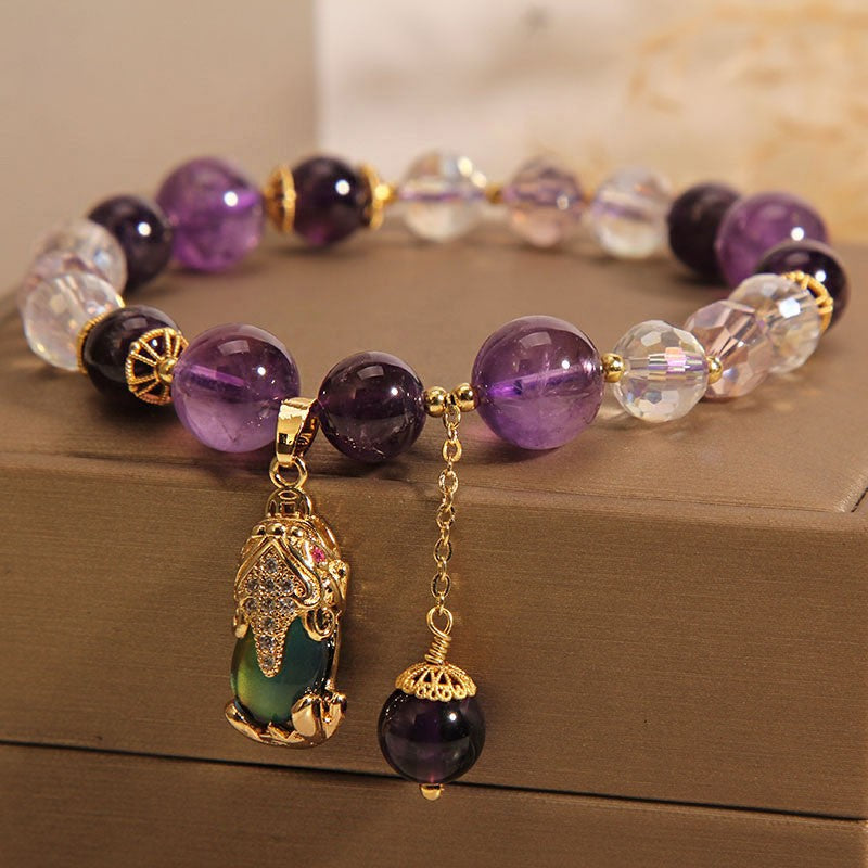 Natural Amethyst Crystal Beaded Bracelet – Ethnic Style Handmade Jewelry for Women