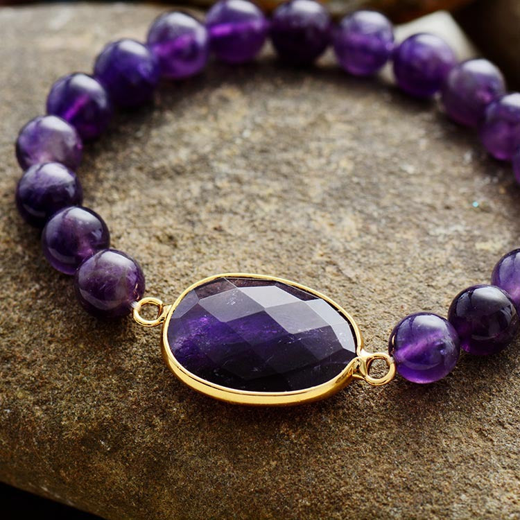 Handmade Natural Amethyst Healing Stretch Bracelet – Beaded Jewelry
