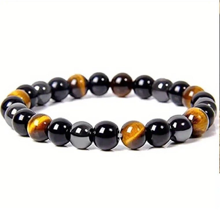 Triple Protection Bracelet Set – Handmade Obsidian, Tiger’s Eye & Hematite Jewelry