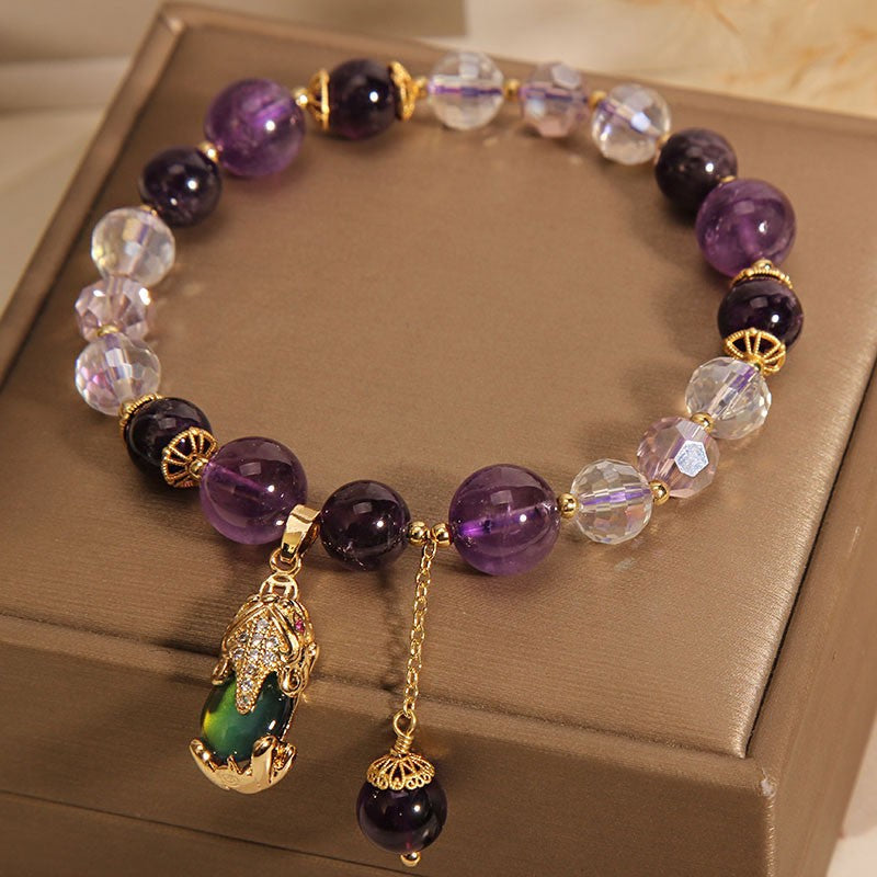 Natural Amethyst Crystal Beaded Bracelet – Ethnic Style Handmade Jewelry for Women