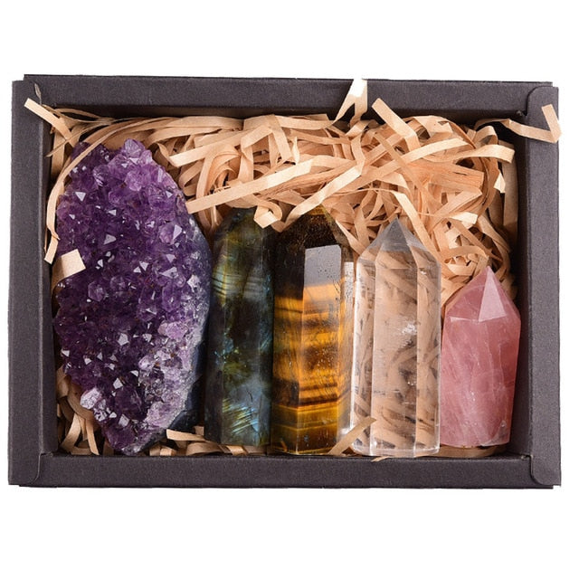 Natural Hexagonal Crystal Column – Amethyst, Rose Quartz, Tiger Eye Healing Decoration Stone