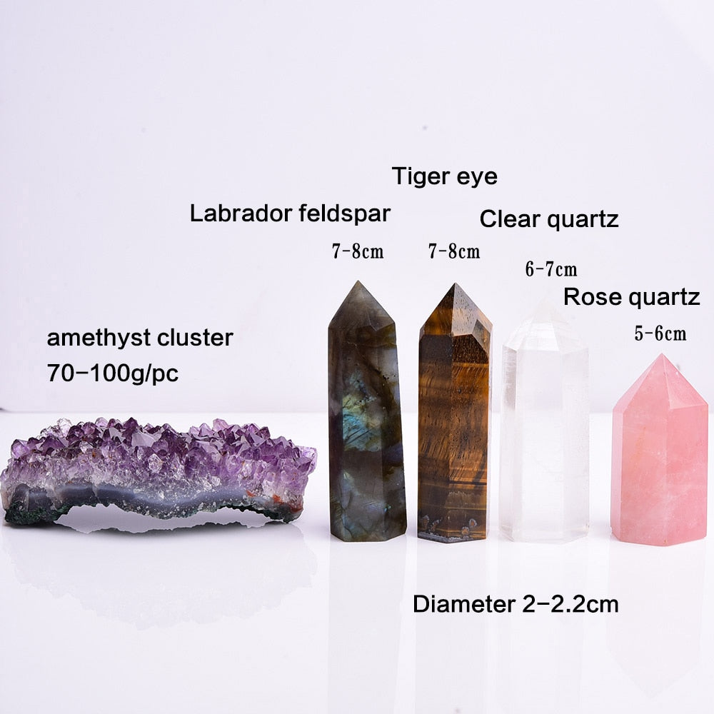 Natural Hexagonal Crystal Column – Amethyst, Rose Quartz, Tiger Eye Healing Decoration Stone