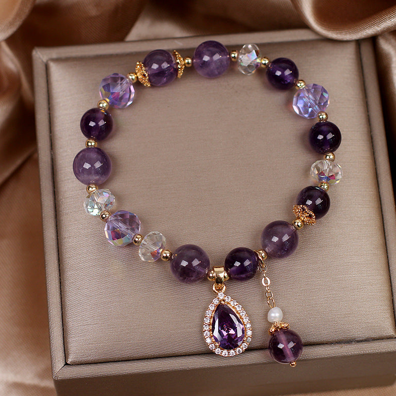 Handmade Natural Strawberry Quartz Bracelet – Diamond Charm Women’s Crystal Jewelry