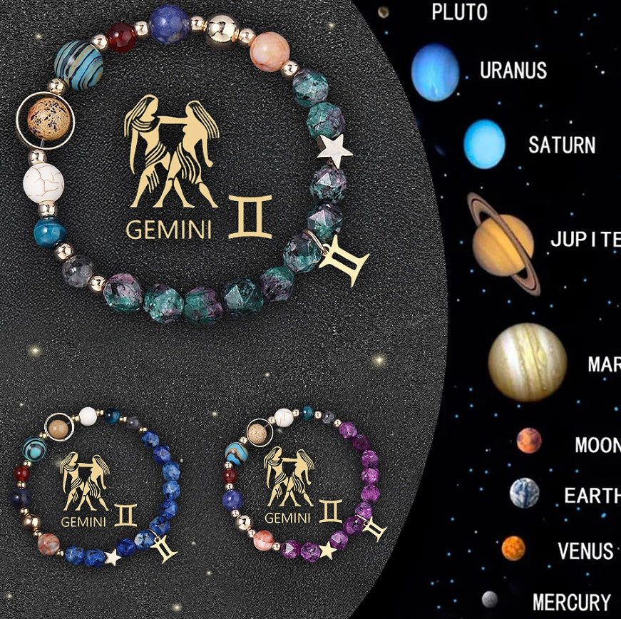 3PCS Handmade Crystal Stone Zodiac Sign Bracelets – Natural Healing Astrology Beaded Jewelry