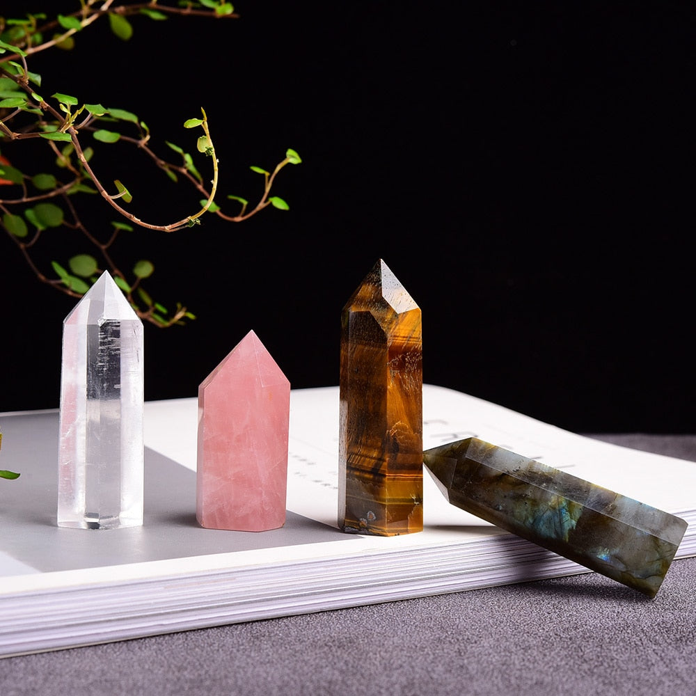 Natural Hexagonal Crystal Column – Amethyst, Rose Quartz, Tiger Eye Healing Decoration Stone
