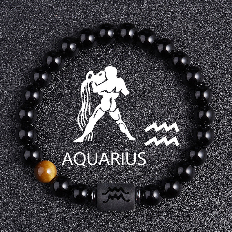 Luxury Zodiac Tiger Eye Bracelet – Handmade Black Glass Healing Jewelry
