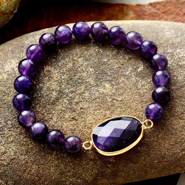Handmade Natural Amethyst Healing Stretch Bracelet – Beaded Jewelry