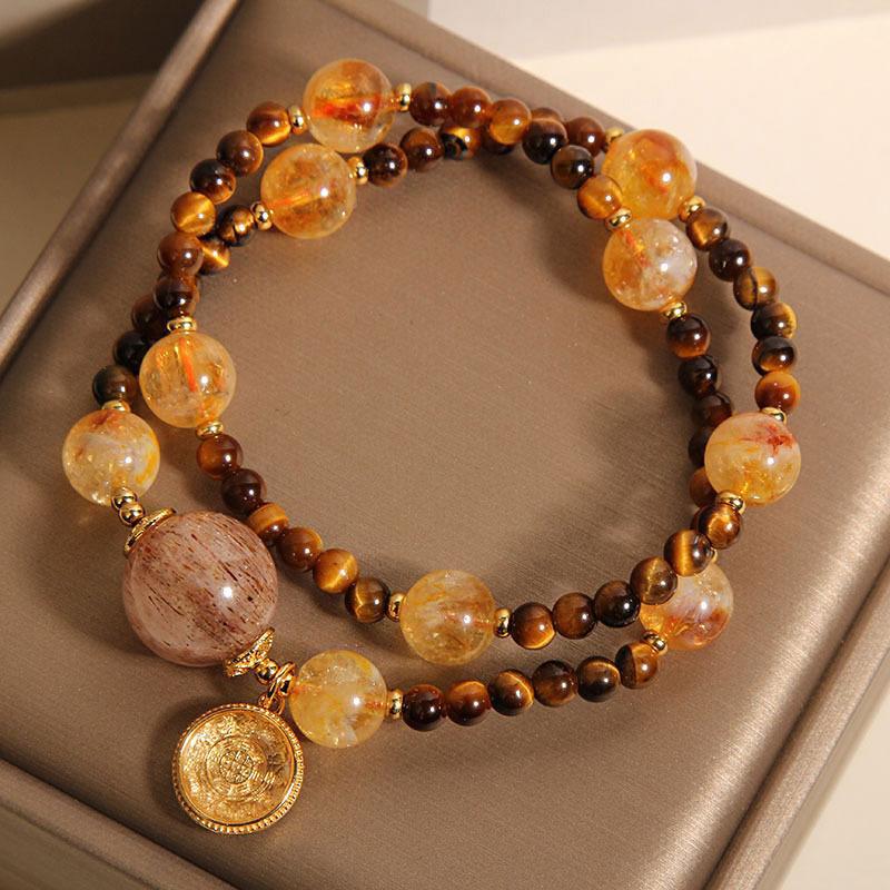 Handmade Natural Citrine & Tiger Eye Bracelet for Women