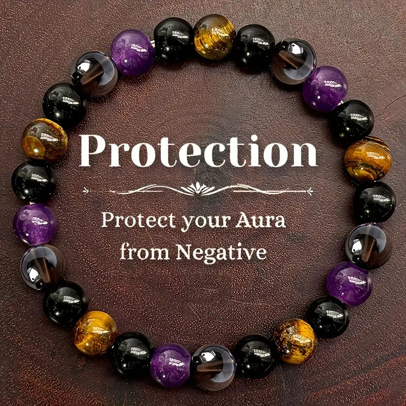 Natural Amethyst, Tiger Eye & Turquoise Healing Bracelet – Handmade Crystal Jewelry