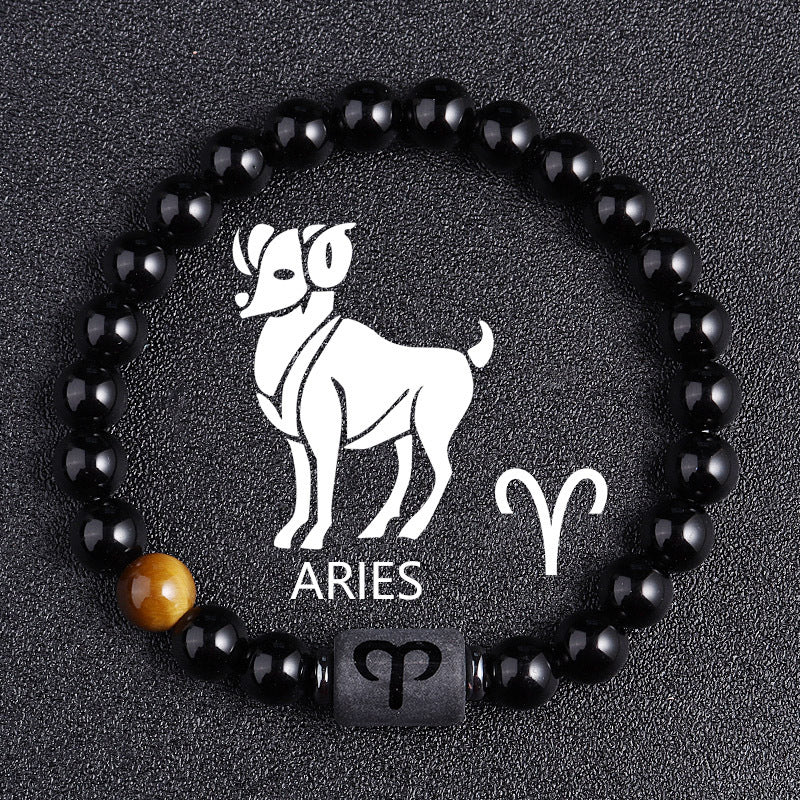 Luxury Zodiac Tiger Eye Bracelet – Handmade Black Glass Healing Jewelry
