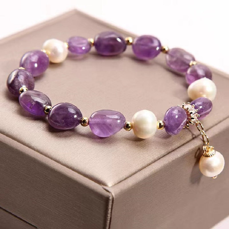 Handmade Freshwater Purple Pearl Crystal Bracelet – Elegant Women’s Jewelry