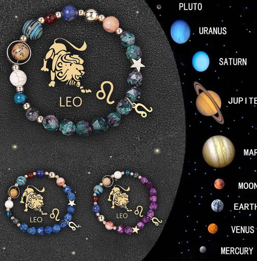 3PCS Handmade Crystal Stone Zodiac Sign Bracelets – Natural Healing Astrology Beaded Jewelry
