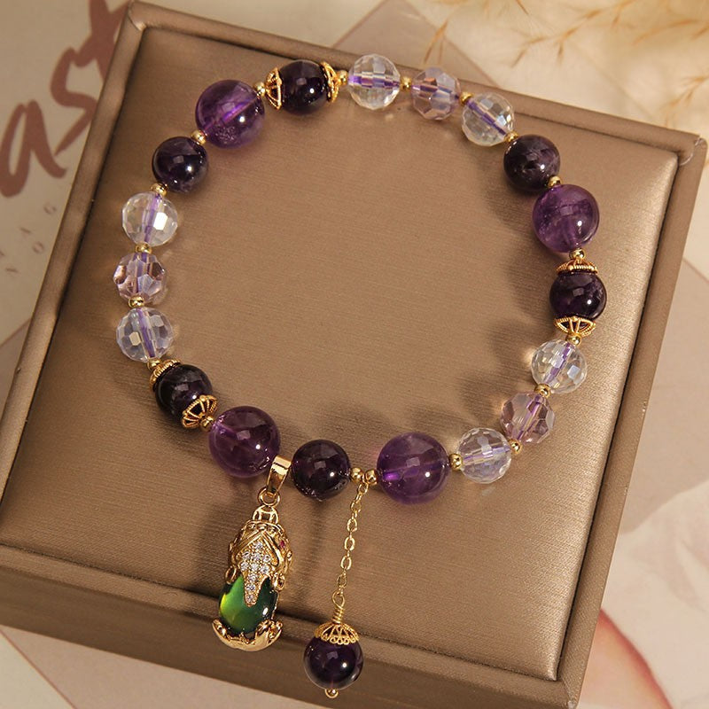 Natural Amethyst Crystal Beaded Bracelet – Ethnic Style Handmade Jewelry for Women