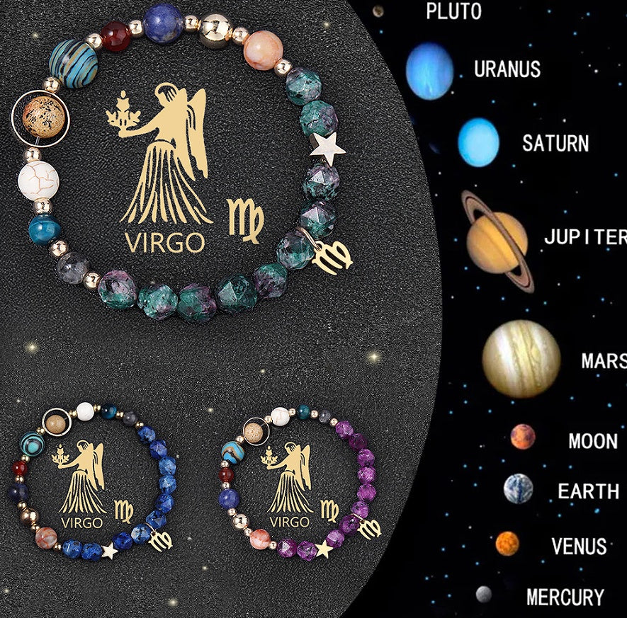 3PCS Handmade Crystal Stone Zodiac Sign Bracelets – Natural Healing Astrology Beaded Jewelry