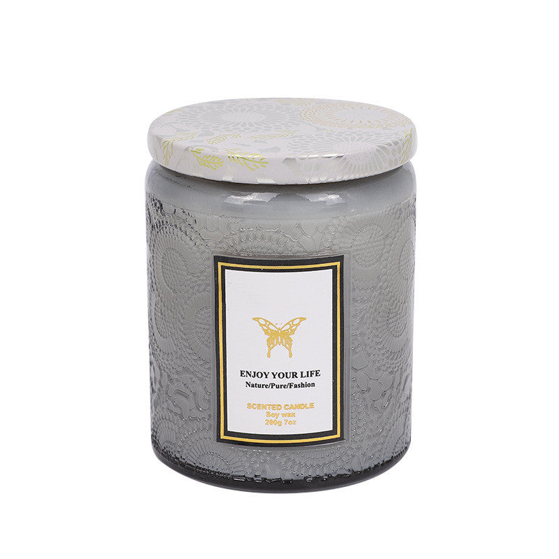 Luxury Embossed Glass Aromatherapy Candle – Handmade Soy Wax Gift
