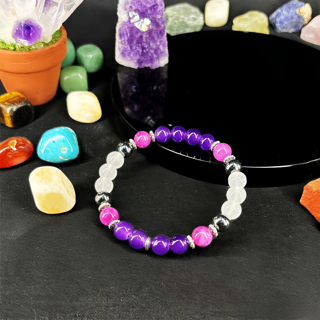 Luxury Muscovite, Hematite & Clear Quartz Bracelet – Healing Crystal Jewelry