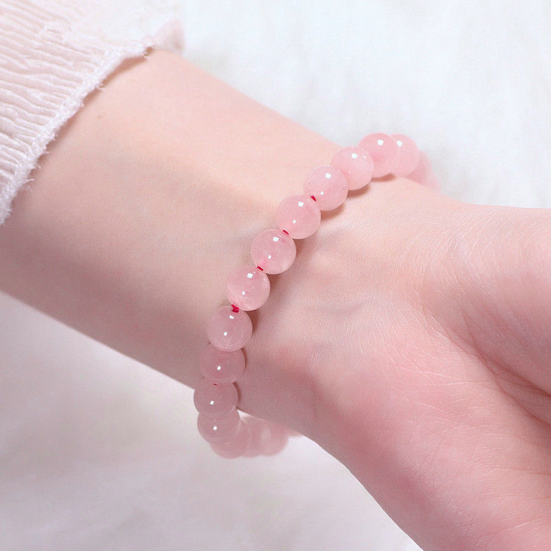 Women’s Rose Quartz & Strawberry Quartz Healing Crystal Bracelet – Handmade Natural Beaded Jewelry