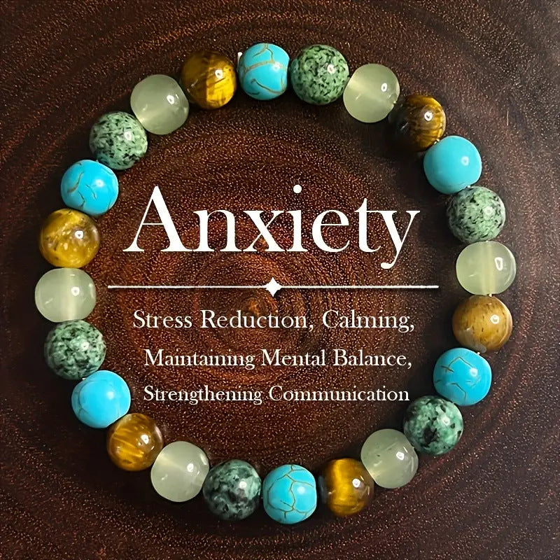 Natural Amethyst, Tiger Eye & Turquoise Healing Bracelet – Handmade Crystal Jewelry