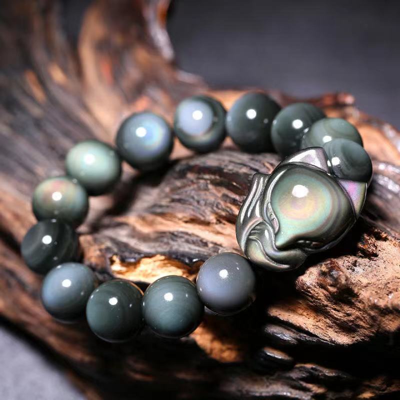 Handmade Obsidian Fox Bracelet – Natural Crystal Couple Jewelry