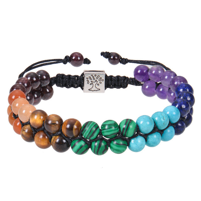 Handmade 7 Chakra Healing Crystal Bracelet – Natural Gemstone Double Layer Yoga Meditation Jewelry