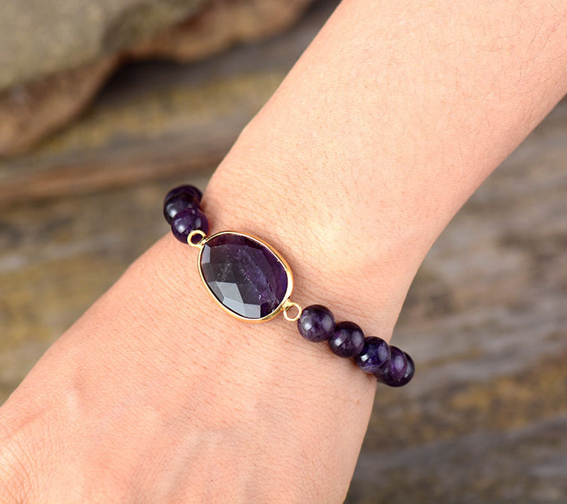 Handmade Natural Amethyst Healing Stretch Bracelet – Beaded Jewelry