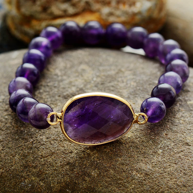 Handmade Natural Amethyst Healing Stretch Bracelet – Beaded Jewelry