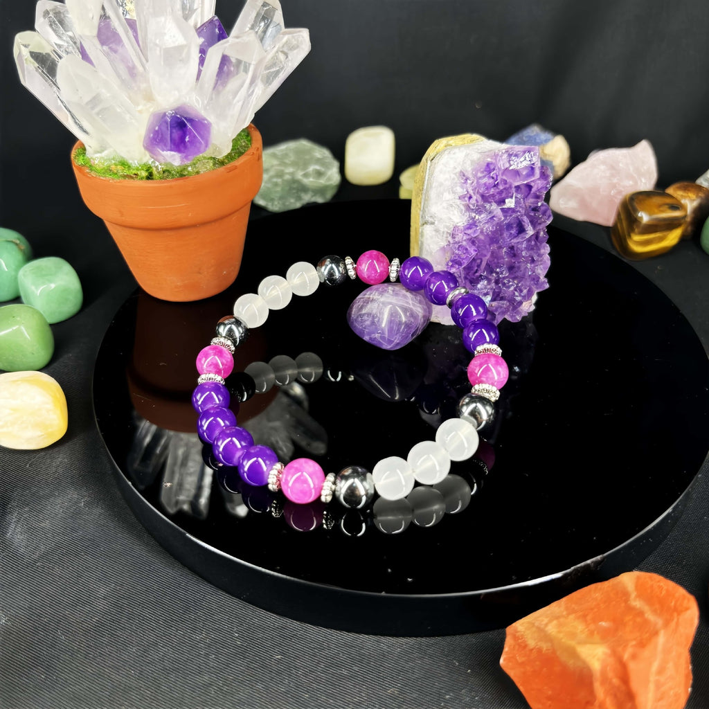 Luxury Muscovite, Hematite & Clear Quartz Bracelet – Healing Crystal Jewelry