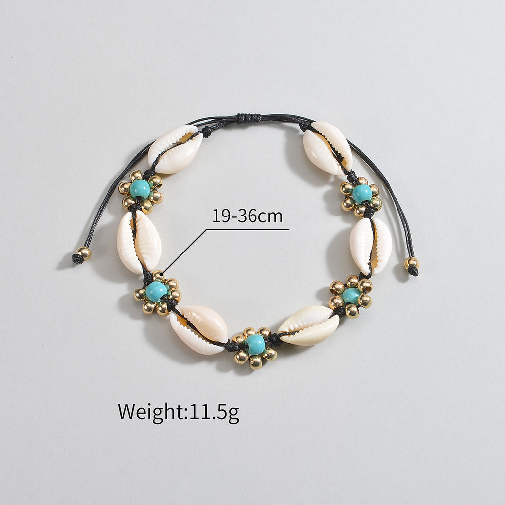 Handmade Seashell Rice Bead Woven Anklet – Adjustable Rope Beach Anklet Jewelry
