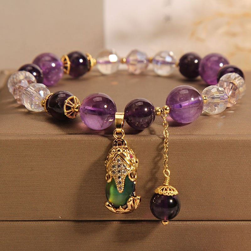 Natural Amethyst Crystal Beaded Bracelet – Ethnic Style Handmade Jewelry for Women