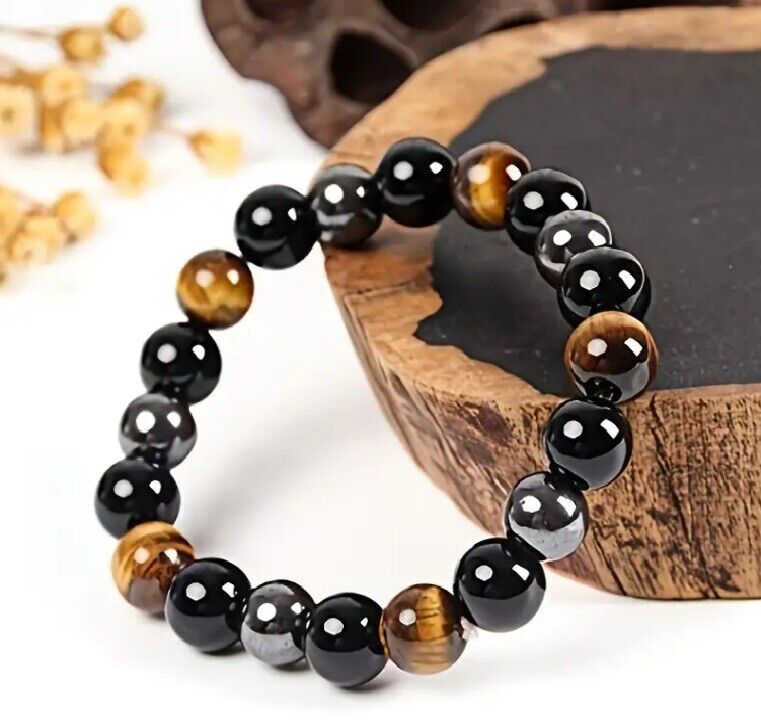 Triple Protection Bracelet Set – Handmade Obsidian, Tiger’s Eye & Hematite Jewelry