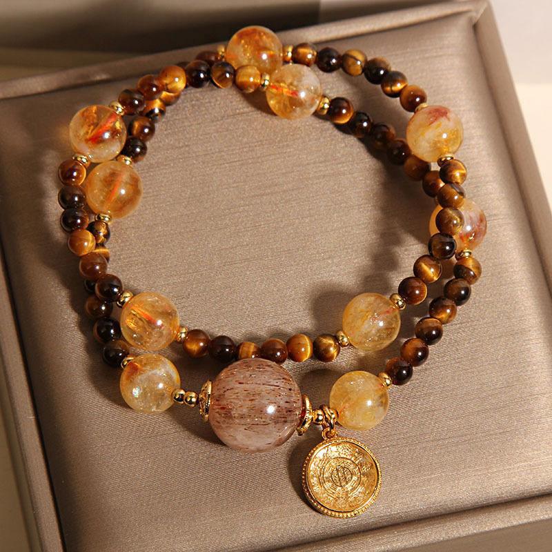 Handmade Natural Citrine & Tiger Eye Bracelet for Women