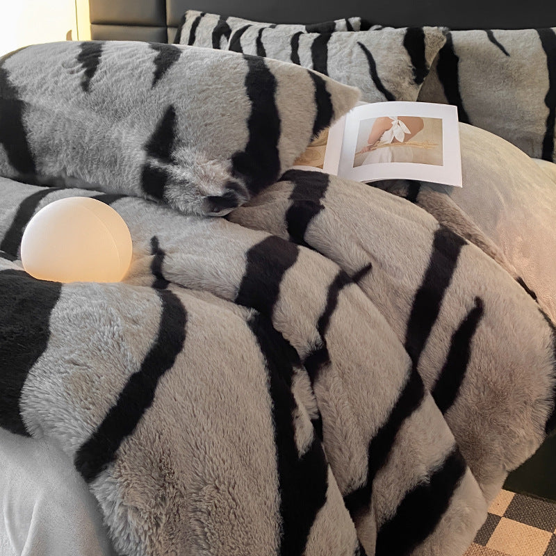 Leopard Print Milk Fiber Bedding Set – Luxury Quilt Cover 4-Piece Set