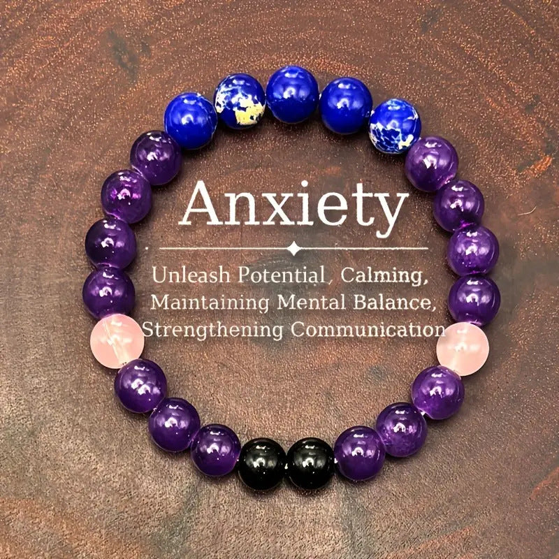 Natural Amethyst, Tiger Eye & Turquoise Healing Bracelet – Handmade Crystal Jewelry