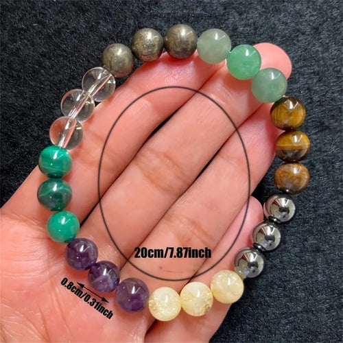 Amethyst & Green Dongling Stone Healing Energy Bracelet – Natural Crystal Beaded Jewelry