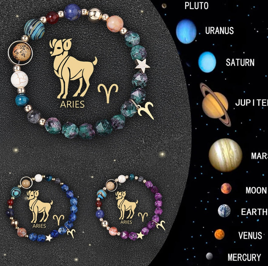 3PCS Handmade Crystal Stone Zodiac Sign Bracelets – Natural Healing Astrology Beaded Jewelry