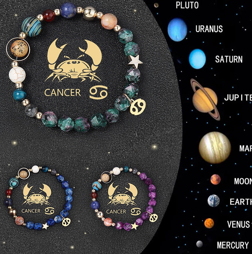 3PCS Handmade Crystal Stone Zodiac Sign Bracelets – Natural Healing Astrology Beaded Jewelry