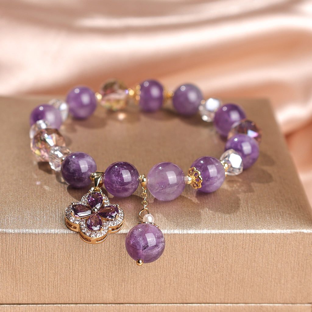 High-Grade Natural Amethyst Crystal Bracelet – Handmade Beaded Jewelry