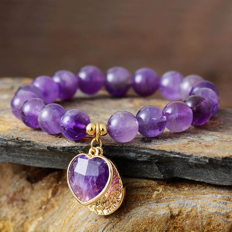 Handmade Natural Amethyst Healing Stone Stretch Bracelet – Beaded Crystal Jewelry