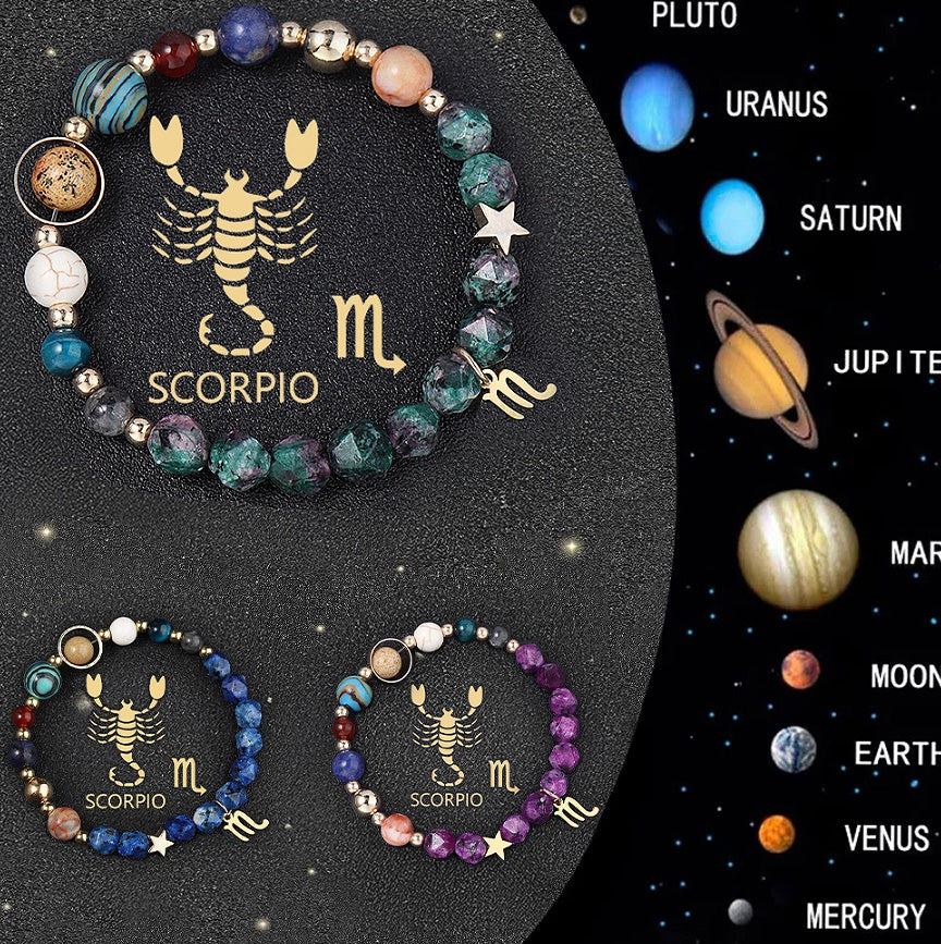 3PCS Handmade Crystal Stone Zodiac Sign Bracelets – Natural Healing Astrology Beaded Jewelry
