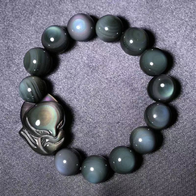 Handmade Obsidian Fox Bracelet – Natural Crystal Couple Jewelry