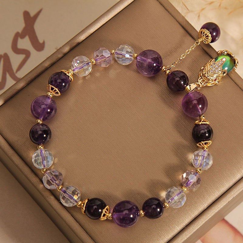 Natural Amethyst Crystal Beaded Bracelet – Ethnic Style Handmade Jewelry for Women