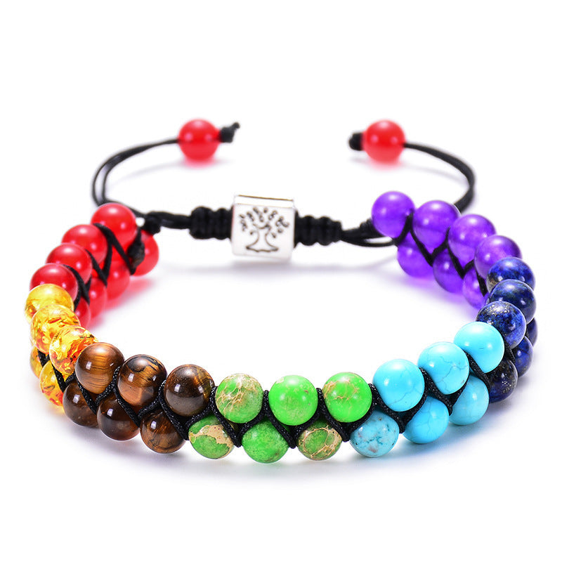 Handmade 7 Chakra Healing Crystal Bracelet – Natural Gemstone Double Layer Yoga Meditation Jewelry
