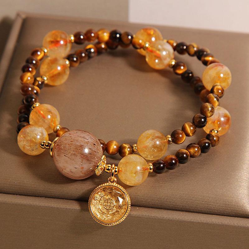 Handmade Natural Citrine & Tiger Eye Bracelet for Women