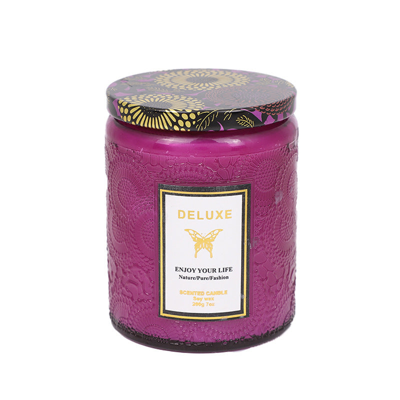 Luxury Embossed Glass Aromatherapy Candle – Handmade Soy Wax Gift