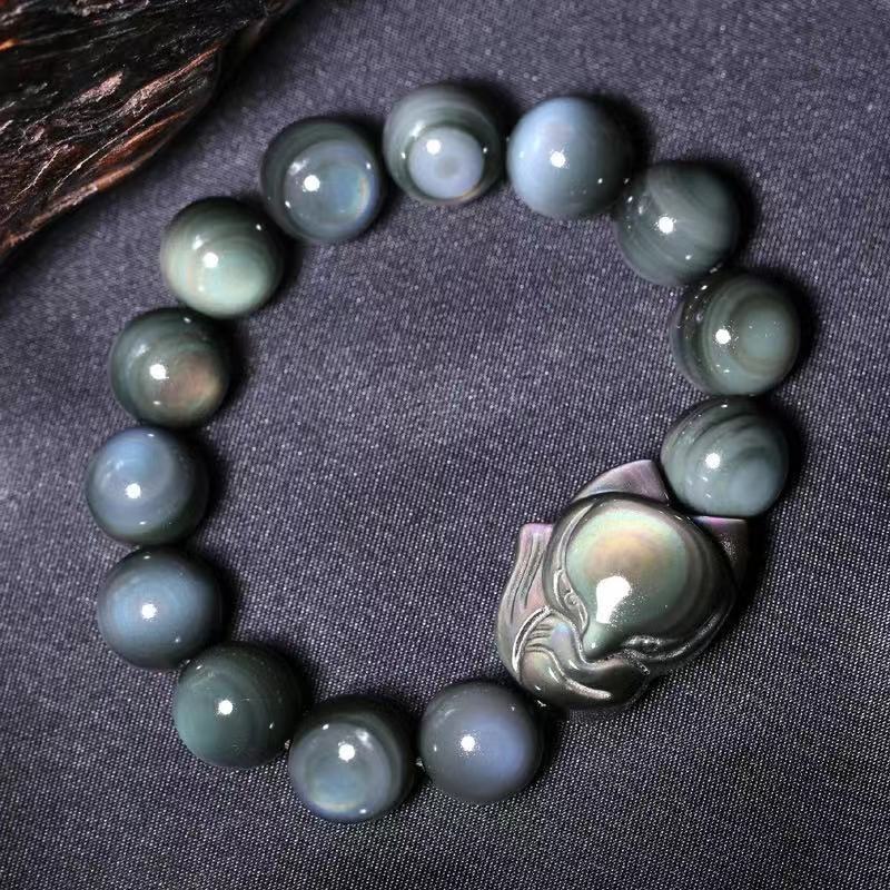 Handmade Obsidian Fox Bracelet – Natural Crystal Couple Jewelry