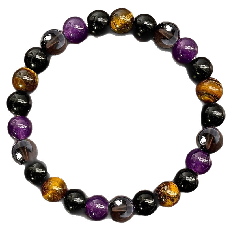 Natural Amethyst, Tiger Eye & Turquoise Healing Bracelet – Handmade Crystal Jewelry